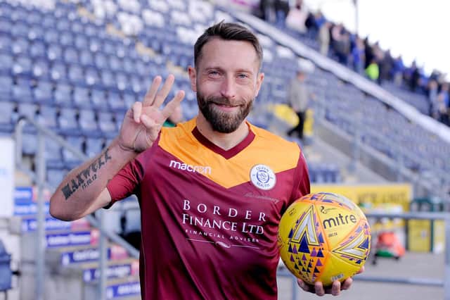 Stephen Dobbie claimed the match ball when QOS defeated Falkirk in 2018. (Picture: Michael Gillen)