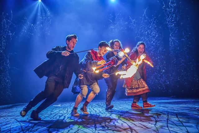 Domonic Ramsden, Keir Oglivy (Boy), Aimee McGolderick and Millie Hikasa (Lettie) in The Ocean at the End of the Lane PIC: Brinkhoff-Moegenburg