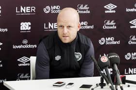 Hearts manager Steven Naismith speaks to the press ahead of the Celtic match.