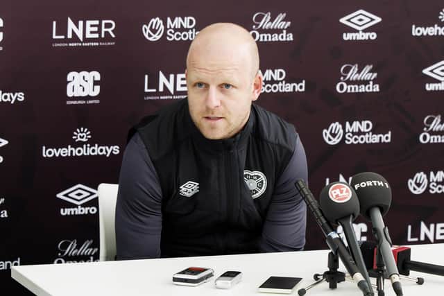 Hearts manager Steven Naismith speaks to the press ahead of the Celtic match.