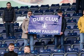 Falkirk fans showing their displeasure at the club following relegation to League One in 2019. Picture: SNS