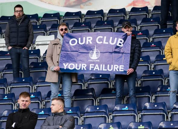 Falkirk fans showing their displeasure at the club following relegation to League One in 2019. Picture: SNS