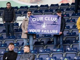 Falkirk fans showing their displeasure at the club following relegation to League One in 2019. Picture: SNS