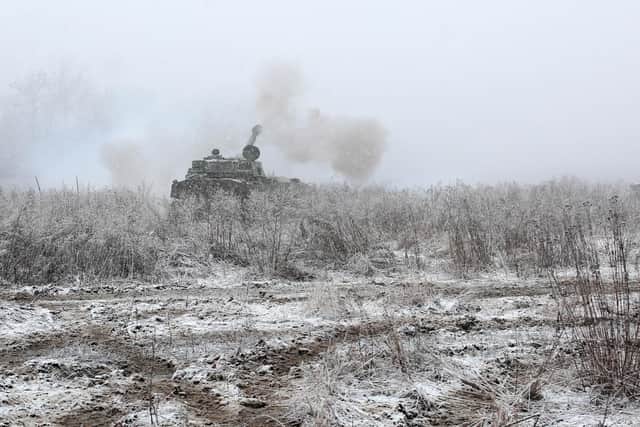 An Ukrainian tank fires in the Luhansk region on March 2, 2022. Picture: ANATOLII STEPANOV/AFP via Getty Images