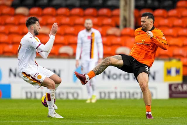 Dundee Utd's Tony Watt was sent off for this tackle against Motherwell.