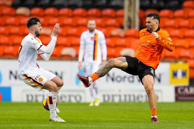 Dundee Utd's Tony Watt was sent off for this tackle against Motherwell.