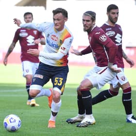 Liam Henderson in action for US Lecce during a Coppa Italia clash with Torino