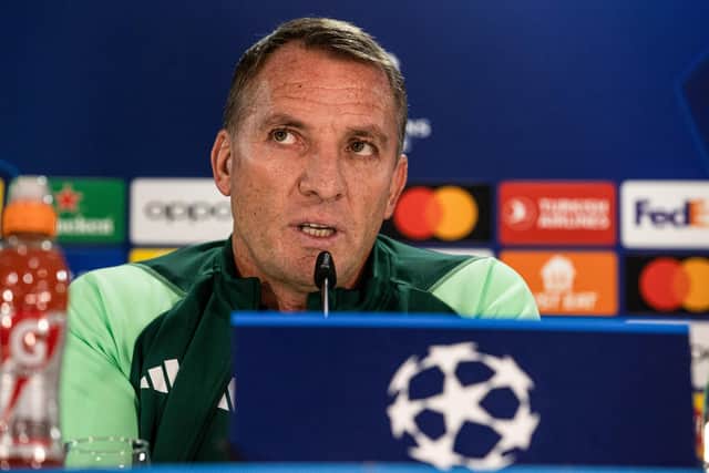 Celtic manager Brendan Rodgers addresses the media ahead of his side's Champions League match against Atletico Madrid. (Photo by Craig Williamson / SNS Group)