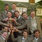 US captain Tom Watson and his players celebrate winning the 1993 Ryder Cup at The Belfry - the last time the Americans won on this side of the Atlantic. Picture: Chris Cole/Getty Images.