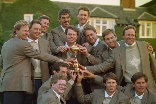 US captain Tom Watson and his players celebrate winning the 1993 Ryder Cup at The Belfry - the last time the Americans won on this side of the Atlantic. Picture: Chris Cole/Getty Images.