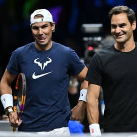 Roger Federer, right, will play with Rafael Nadal, left, in his final professional tennis match at the Laver Cup on Friday.