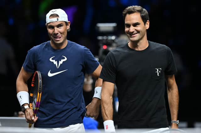 Roger Federer, right, will play with Rafael Nadal, left, in his final professional tennis match at the Laver Cup on Friday.