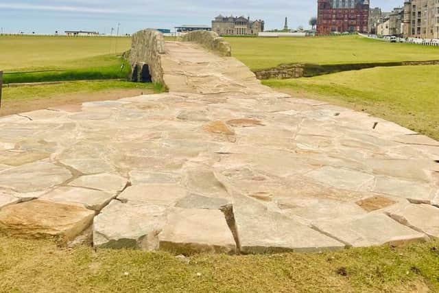 New stonework has been laid on the tee side of the Swilcan Bridge, the area where people stand to take photographs of the iconic hole. Picture: @UKGolfGuy