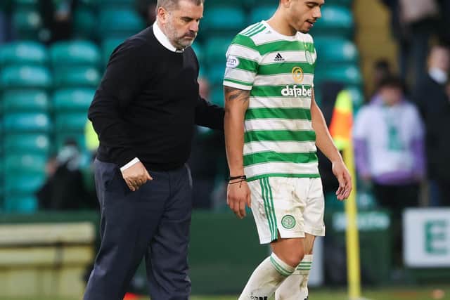 Celtic manager Ange Postecoglou consoles Giorgos Giakoumakis after his penalty miss (Photo by Alan Harvey / SNS Group)