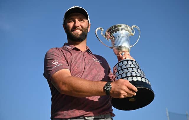 Jon Rahm shows off the trophy after winning the acciona Open de Espana presented by Madrid at Club de Campo Villa de Madrid. Picture: Stuart Franklin/Getty Images.