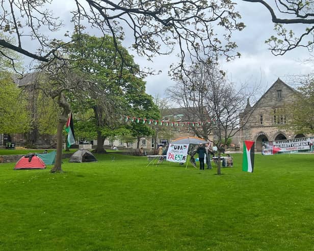 Anti-war protest camp at Aberdeen University's King's College. Image: Finn Abou El Magd