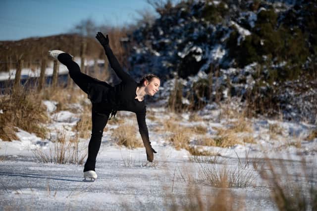 Scottish figure skater Christie Shannon has been practising on frozen puddles in fields in the back roads of East Kilbride picture: John Devlin/JPI Media
