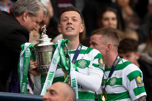Callum McGregor with the treble treble sealing Scottish Cup in May 2019 that he believes showed Celtic's mettle with the late turnaround to defeat Hearts. (Photo by Craig Foy/SNS Group).