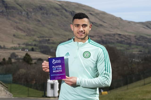 Celtic Giorgos Giakoumakis wins the cinch Premiership player of the month award for March.