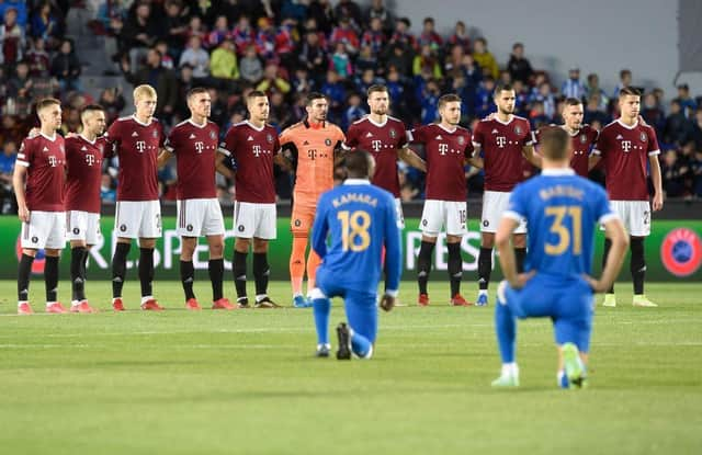 Rangers took the knee ahead of their clash with Sparta Prague. (Photo by MICHAL CIZEK/AFP via Getty Images)