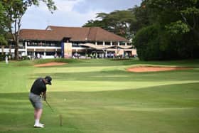 Connor Syme plays his second shot on the 18th hole during the second round of the Magical Kenya Open at Muthaiga Golf Club in Nairobi. Picture: Stuart Franklin/Getty Images.