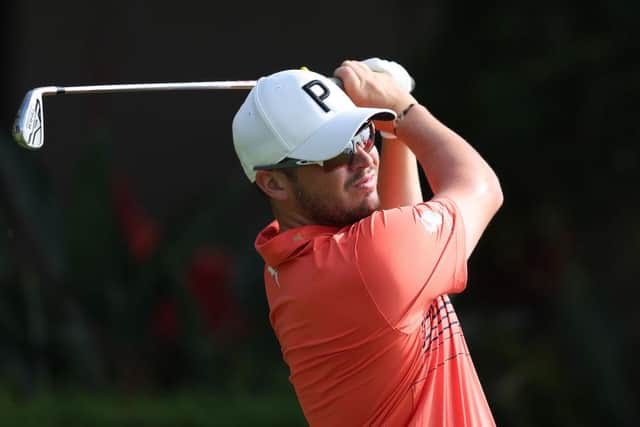 Ewen Ferguson of Scotland plays his tee shot on the 13th hole during the second round of the MyGolfLife Open at Pecanwood Golf & Country Club. Picture: Warren Little/Getty Images.