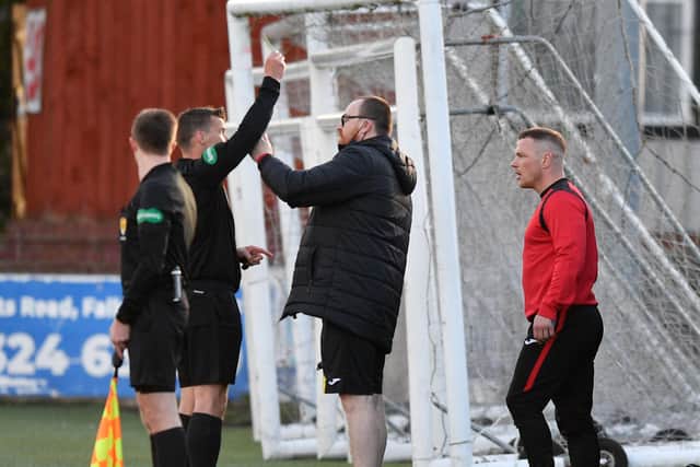 David Cox was booked during the first half of Albion Rovers' match with Stenhousemuir (Picture: Dave Johnston)