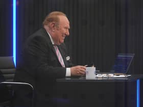 Andrew Neil prepares to broadcast from a studio during the launch event for new TV channel GB News