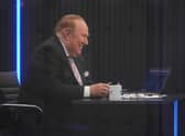 Andrew Neil prepares to broadcast from a studio during the launch event for new TV channel GB News