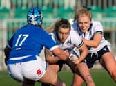 Scotland's Chloe Rollie and Megan Gaffney in action against Italy during the Women's Six Nations at Scotstoun. Picture: Ross MacDonald/SNS