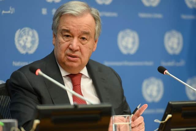 United Nations Secretary General Antonio Guterres said now was "not the time" to criticise the WHO. (Photo by Angela Weiss / AFP) (Photo by ANGELA WEISS/AFP via Getty Images)