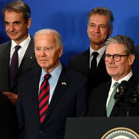 Ukrainian President Volodymyr Zelensky, U.S. President Joe Biden and Prime Minister Sir Keir Starmer pose for a group photo at an event concerning the recovery and reconstruction of Ukrainian. PIC: Leon Neal/PA Wire