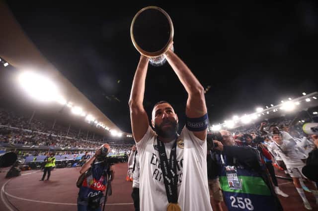 Karim Benzema is tipped to win his first Ballon d'Or at the ripe age of 34 (Photo by Alex Grimm/Getty Images )