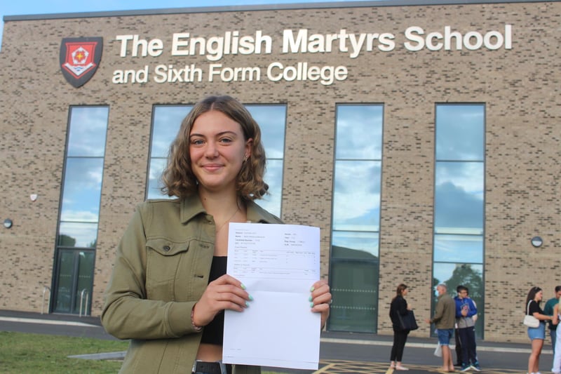 Molly Marshall collecting her results from English Martyrs School and Sixth Form College.