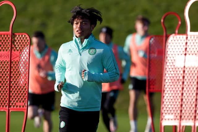 Reo Hatate during a Celtic training session.