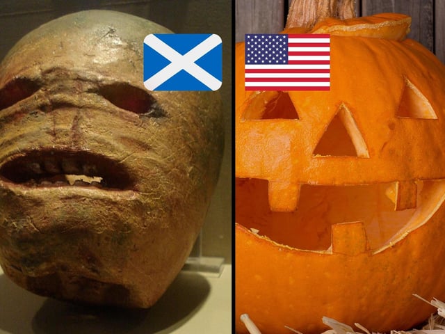 Jack-O-Lanterns are based on the legend of a wandering spirit known as "Stingy Jack", the ancient Celts would carve turnips to resemble his face but this tradition was later adapted to pumpkins after immigrants from places like Ireland and Scotland moved to the United States in the 1800s.