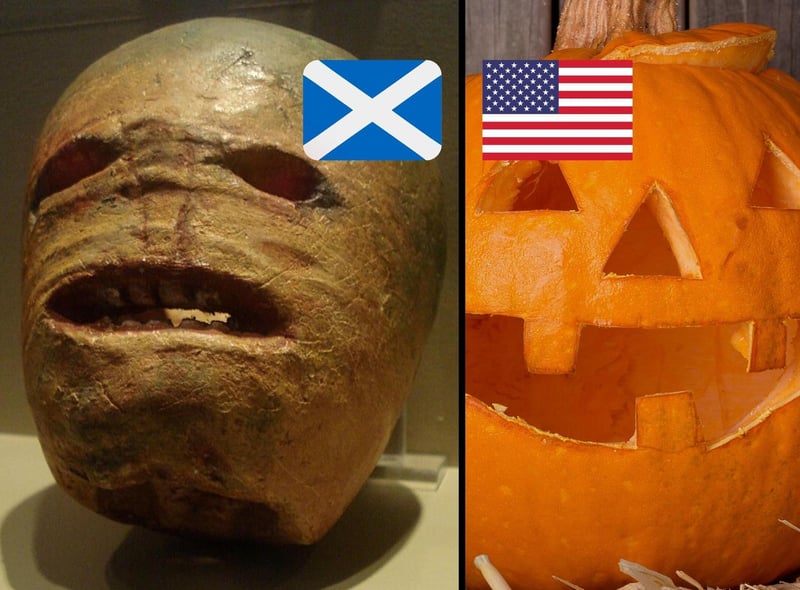 Jack-O-Lanterns are based on the legend of a wandering spirit known as "Stingy Jack", the ancient Celts would carve turnips to resemble his face but this tradition was later adapted to pumpkins after immigrants from places like Ireland and Scotland moved to the United States in the 1800s.