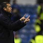 Rangers manager Giovanni van Bronckhorst reacts during a Premier Sports Cup match between Rangers and Dundee at Ibrox Stadium, on October 19, 2022, in Glasgow, Scotland.