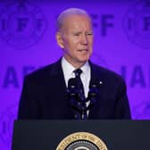 US President Joe Biden speaking at a conference this week. Picture: Getty Images