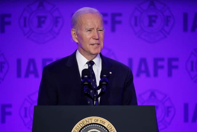 US President Joe Biden speaking at a conference this week. Picture: Getty Images