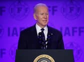 US President Joe Biden speaking at a conference this week. Picture: Getty Images