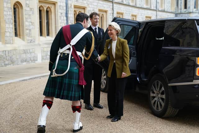 European Commission president Ursula von der Leyen arriving at Windsor Castle ahead of an audience with King Charles III. Picture: Stefan Rousseau/PA Wire
