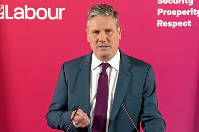 Labour leader Keir Starmer during a press conference at the headquarters of the Labour Party in Victoria, central London, after Durham Police said that he and his deputy Angela Rayner have not been issued with fixed penalty notices for alleged lockdown regulation breaches while campaigning in April 2021.