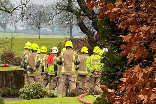 Crews at the scene dealing with a fire that ripped through Uphall Golf Club in the early hours of this morning picture: Lisa Ferguson/JPI Media