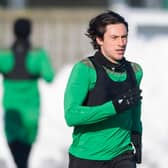 Back from injury and back in the squad, Hibs midfielder Joe Newell is still weighing up his future as talks on a contract extension continue. Photo by Mark Scates / SNS Group