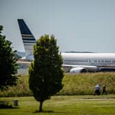 A plane standing-by at MOD Boscombe Down, Salisbury. A flight taking asylum seekers to Rwanda is believed to be leaving from a Westcountry RAF military aircraft testing site after a last-ditch legal bid to halt the controversial deportation policy failed. Picture: Adam Hughes/SWNS