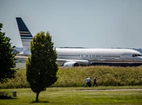A plane standing-by at MOD Boscombe Down, Salisbury. A flight taking asylum seekers to Rwanda is believed to be leaving from a Westcountry RAF military aircraft testing site after a last-ditch legal bid to halt the controversial deportation policy failed. Picture: Adam Hughes/SWNS