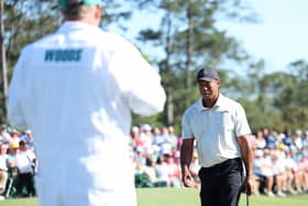 A dejected Tiger Woods walks off the 18th green in the third round of the 2024 Masters Tournament at Augusta National Golf Club. Picture: Andrew Redington/Getty Images.