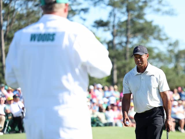 A dejected Tiger Woods walks off the 18th green in the third round of the 2024 Masters Tournament at Augusta National Golf Club. Picture: Andrew Redington/Getty Images.