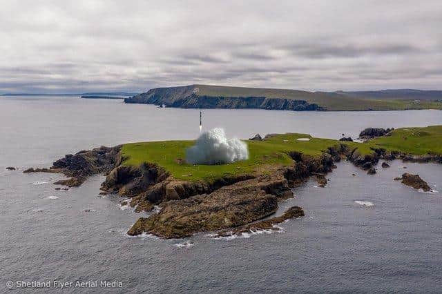 A mock-up of a satellite launch from the new spaceport set for Unst, Shetland, which has now been approved by planners.
 PIC: Contributed.